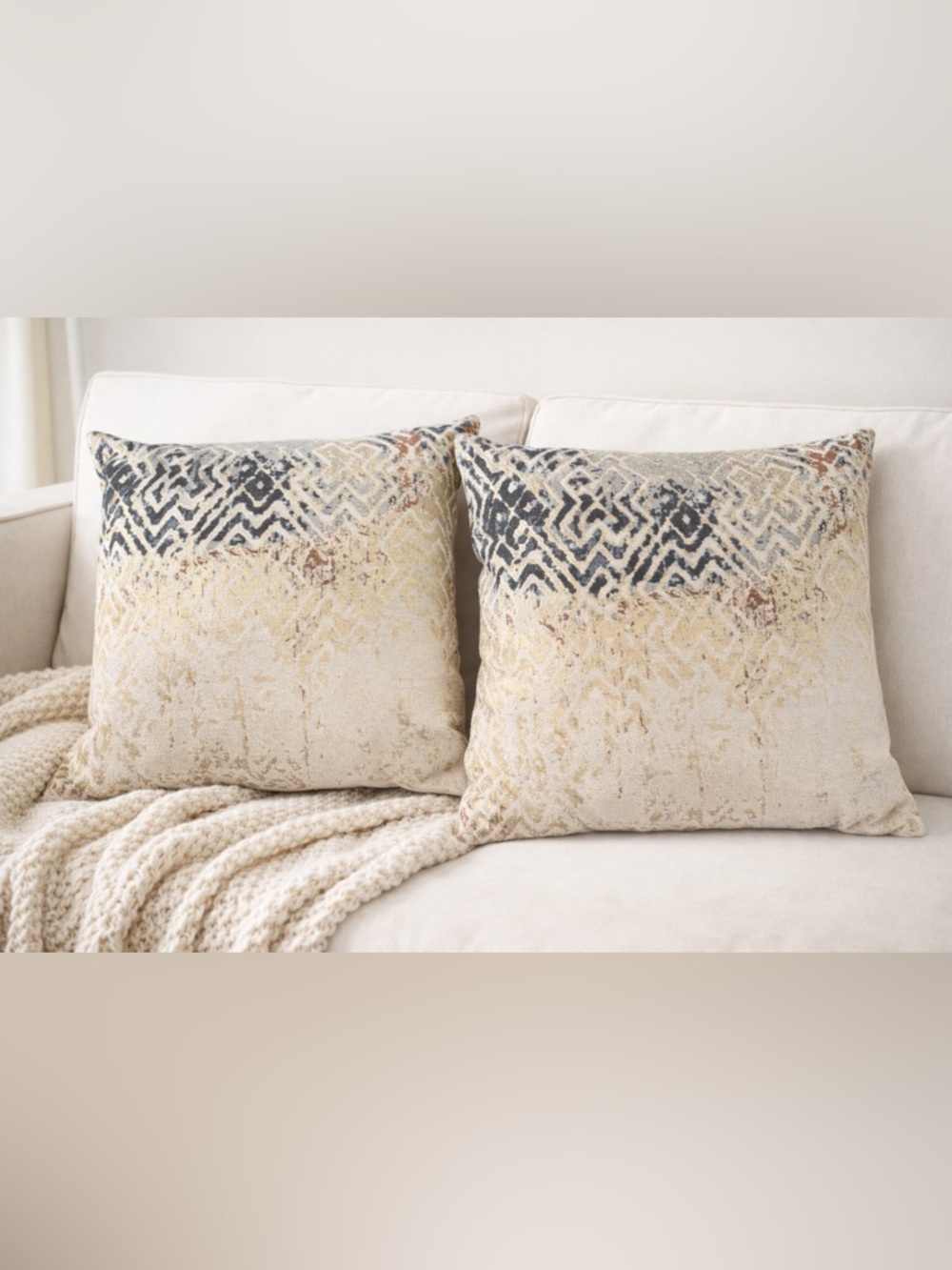 Rizzy Home Set of 2 Neutral Boho Throw Pillows 19x19 Modern Farmhouse Decor